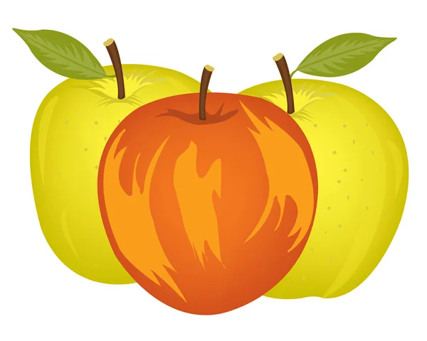 3 แอปเปิ้ลบนสีขาว — ภาพเวกเตอร์สต็อก