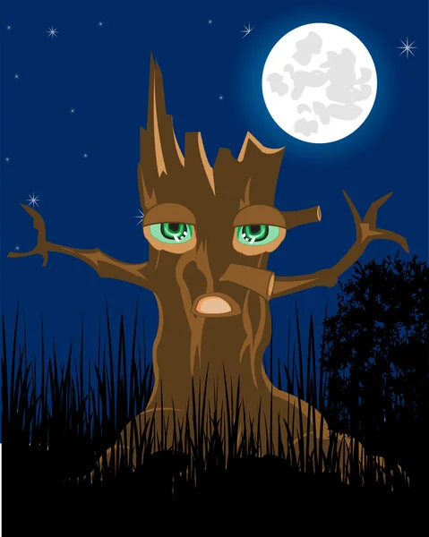 Terrible stump in the night — Stock Vector