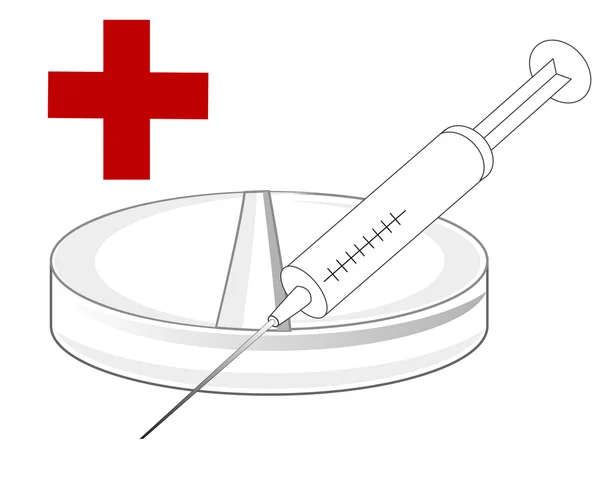 Şırınga ve beyaz tablete — Stok Vektör