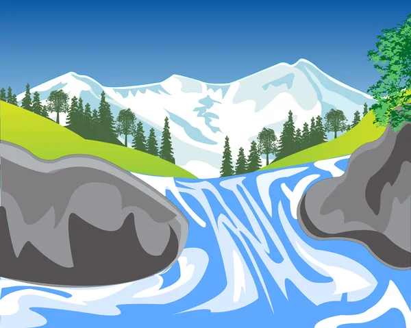 Cascada en montaña — Vector de stock