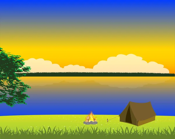 Tente à terre cour calme — Image vectorielle