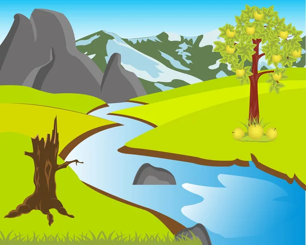 Landskap med naturen och floden — Stock vektor