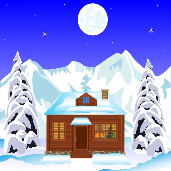 Lodge en bois en hiver — Image vectorielle