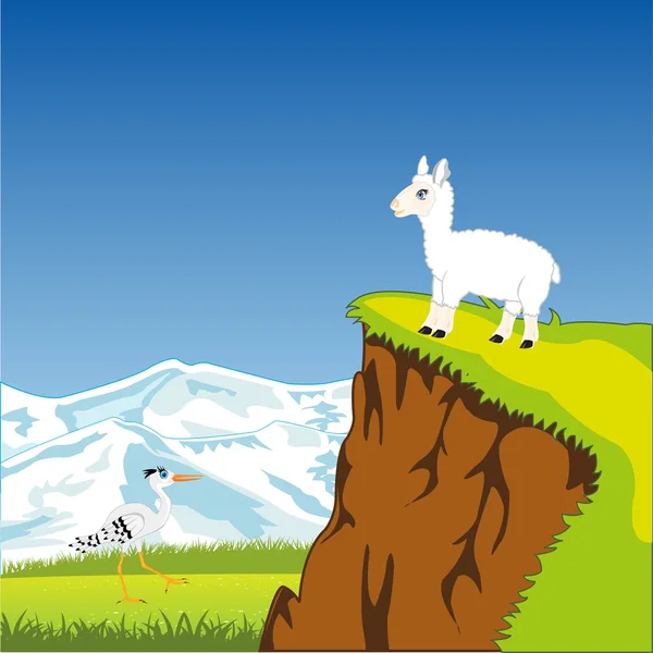 Paisaje de montaña con animal — Vector de stock