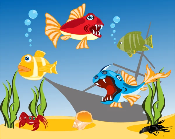 Peces tropicales en el agua — Vector de stock