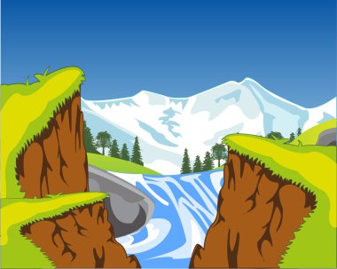 Waterfall in canyon clipart