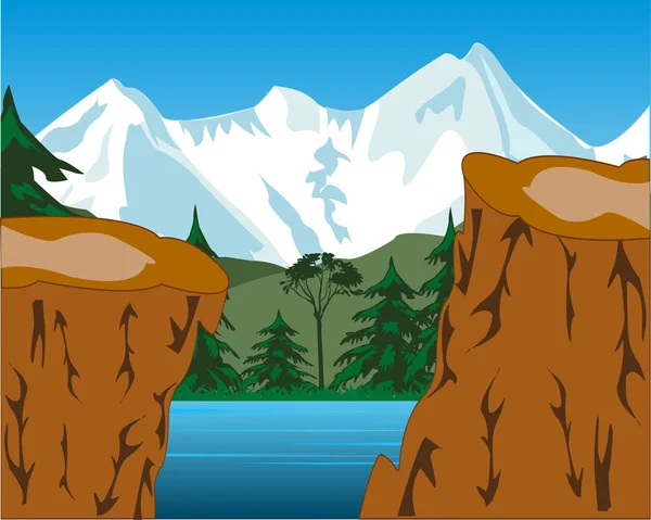 Paisaje con montaña — Vector de stock