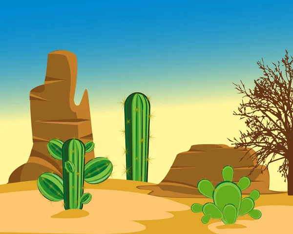 Desert with cactus — Stock Vector