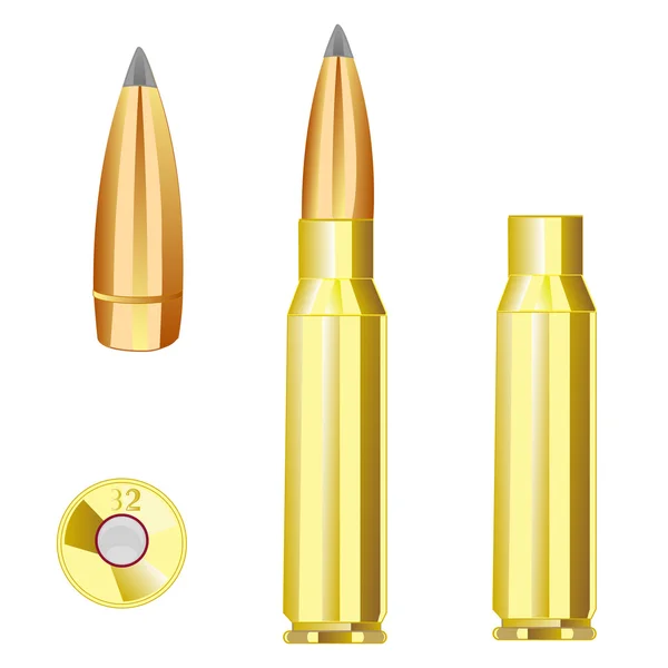 Cartridge case and bullet from weapon — Stock Vector