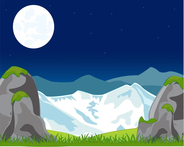 Landscape with mountain in the night — Stock Vector