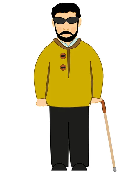 Blind of the person with walking stick in hand — Stock Vector