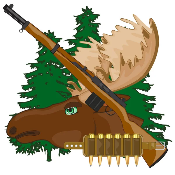 Symbols Hunt Weapon Patron Head Moose Horn — Stock Vector