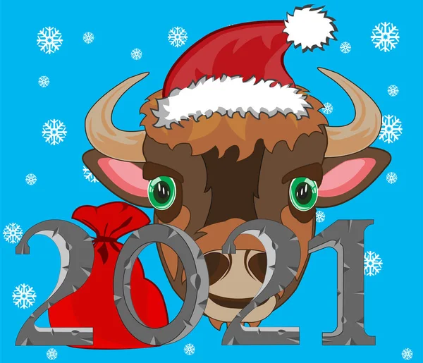 New approaching holiday 2021 animal oxen on turn blue background — Stock vektor