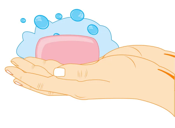 흰 바탕에 비누로 손을 씻으면 절연 된다 — 스톡 벡터