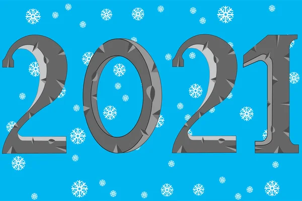 Feriado ano novo números 2021 no floco de neve de fundo — Vetor de Stock