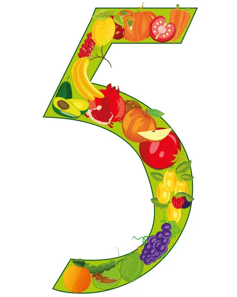 Numeral five from fruit on white background is insulated — Stock Vector