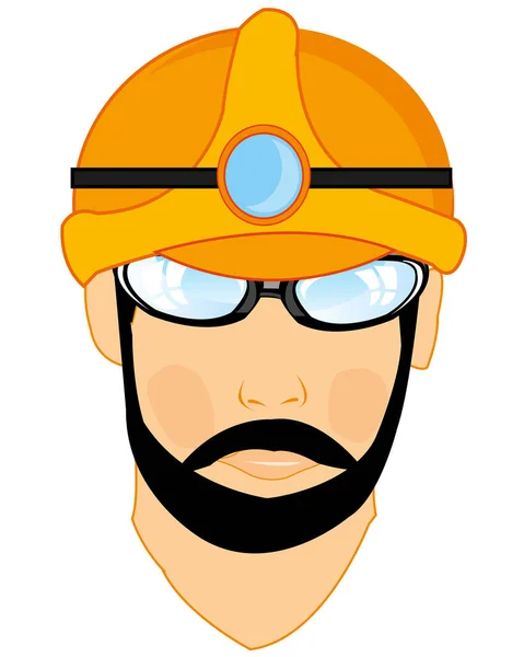 Portret mannen mijnwerker in helm met zaklamp — Stockvector