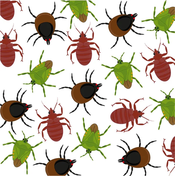 Ilustración vectorial insecto chinche, ácaro y patrón de pulgas — Vector de stock