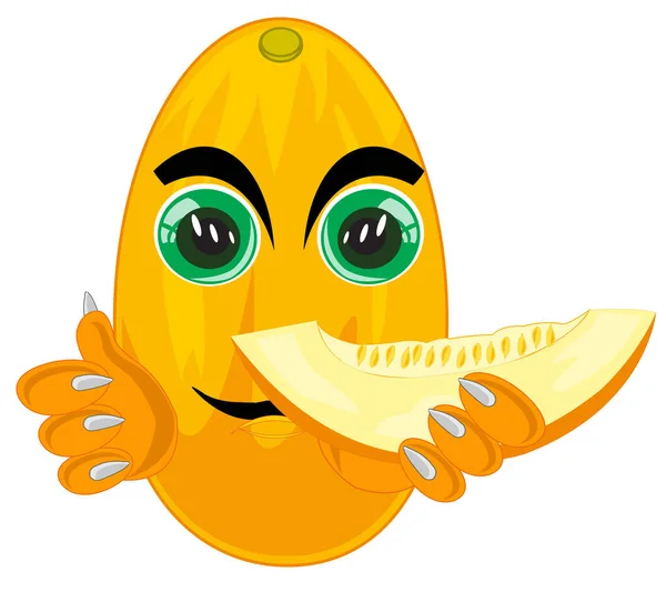 Illustration comique du dessin animé du melon mûr végétal vivant — Image vectorielle