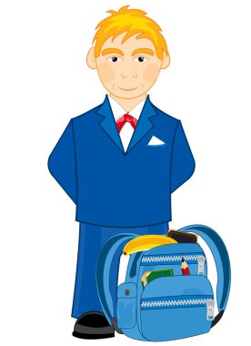 Okul öznitelikli çantalı çocuk.