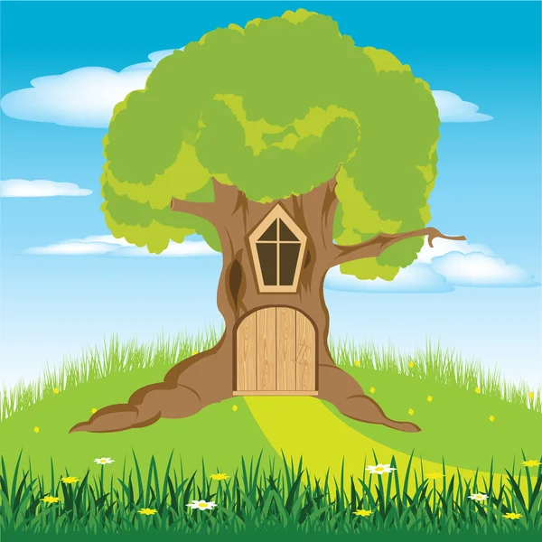Hus i träd — Stock vektor