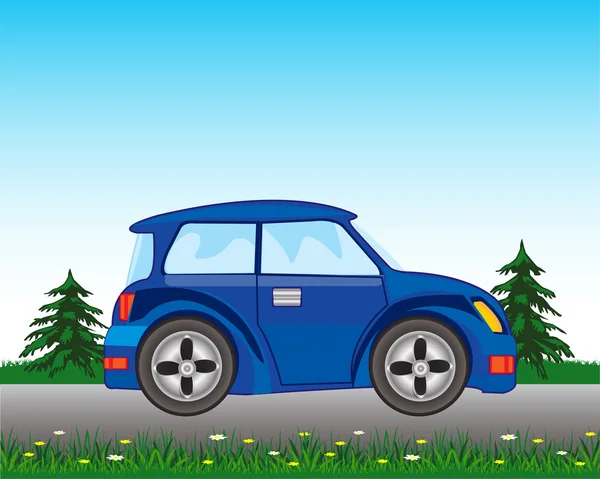 Coche azul en la carretera — Vector de stock