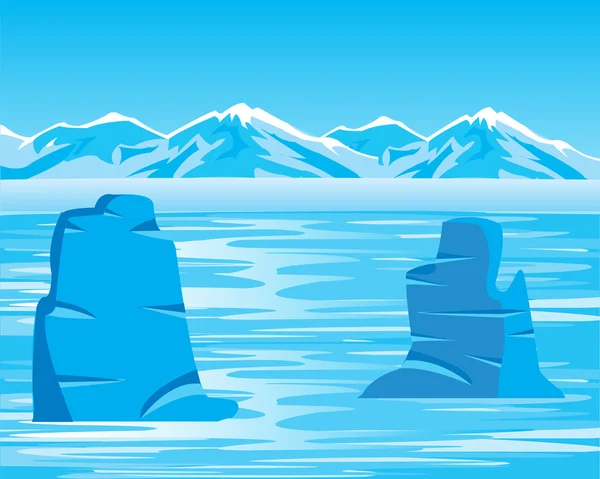 Paesaggio artico con iceberg — Vettoriale Stock