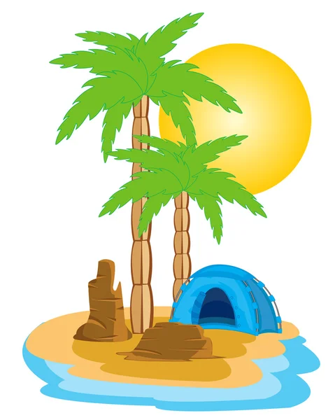 Tent on island — Stock Vector