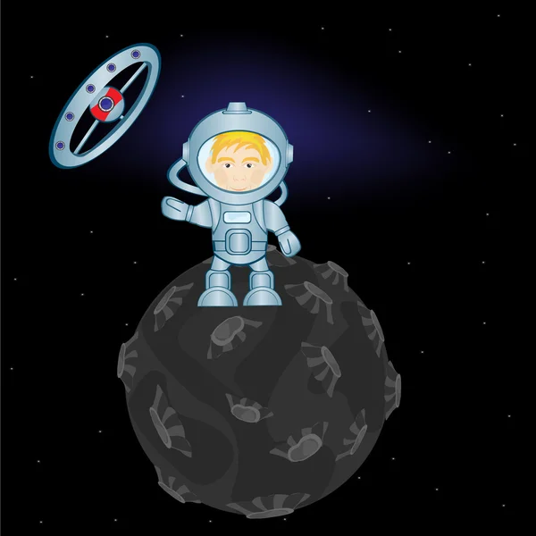 Spaceman di planet - Stok Vektor