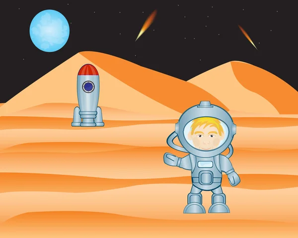 Spaceman pe Marte — Vector de stoc