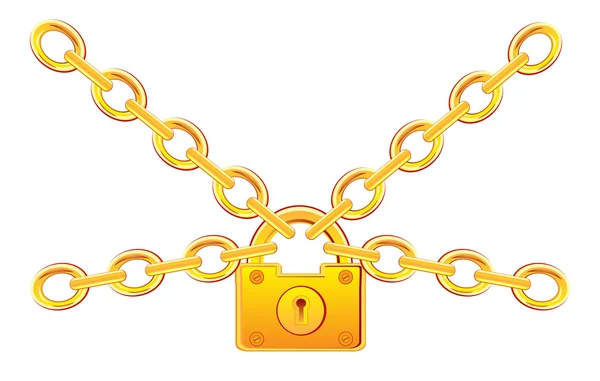 Cerradura de oro en cadena — Vector de stock