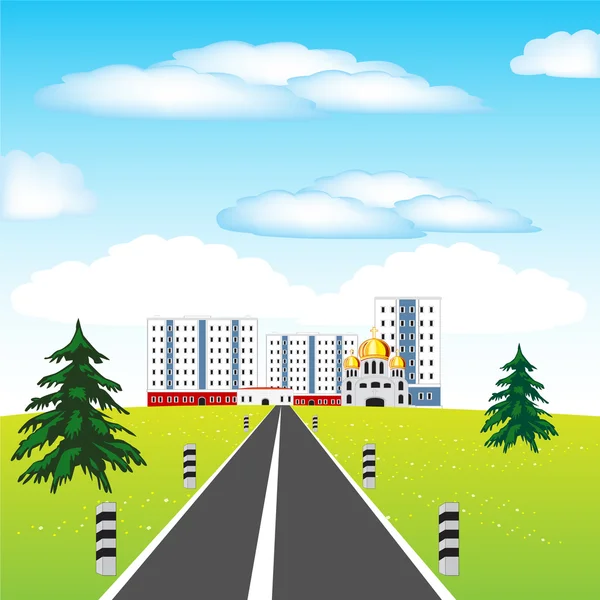Road and city — Stock Vector