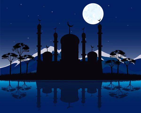 Silhouette alle moschee nella notte — Vettoriale Stock