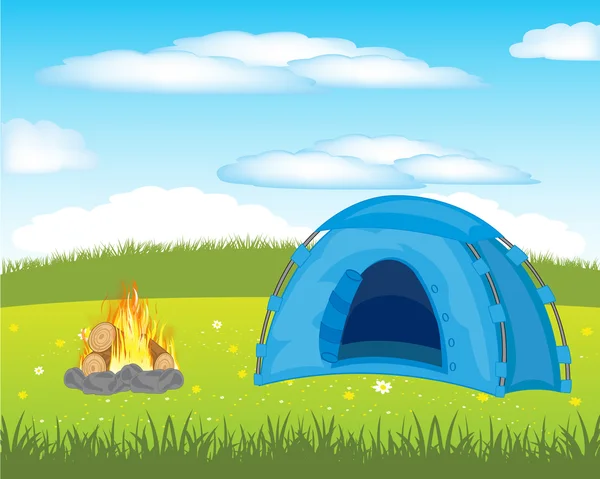 Zelt auf Wiese — Stockvektor