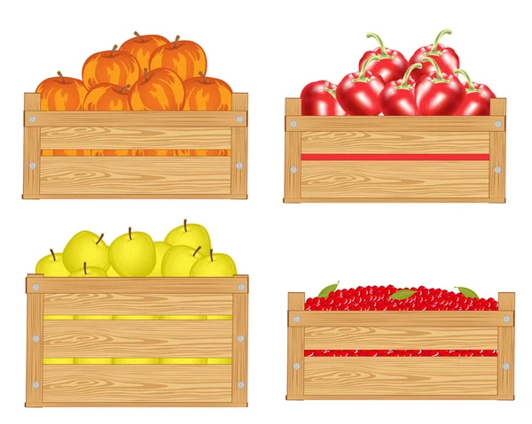 Frutas en caja — Vector de stock