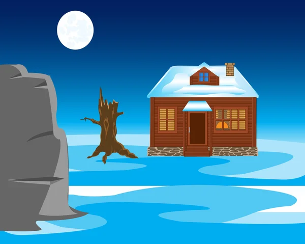 Winterlandschap met huis — Stockvector