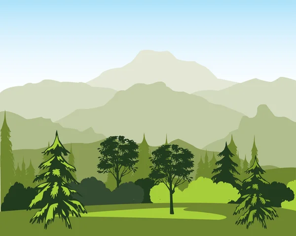 Landschaft mit Wald und Bergen — Stockvektor