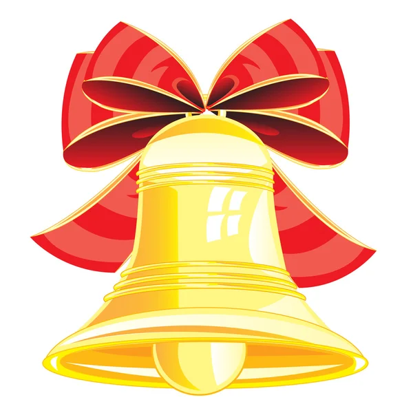 Gold bell and bow — 스톡 벡터