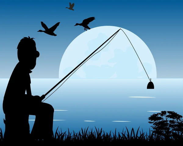 Night fishing — Stock Vector