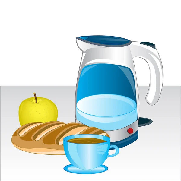 Teekanne und Produkte auf dem Tisch — Stockvektor