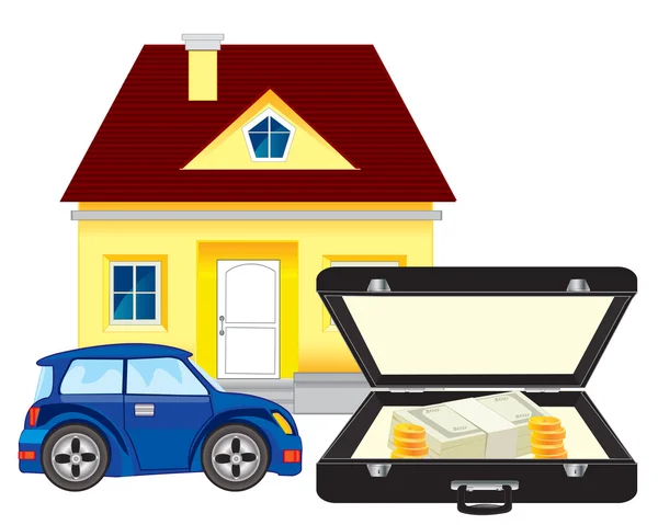 钱和房子的车 — 图库矢量图片