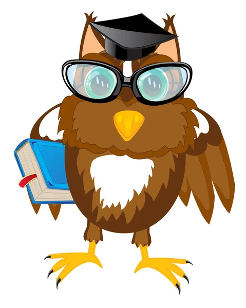 Professeur hibou avec livre — Image vectorielle