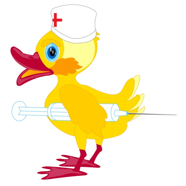 Duckling doctor with syringe — Stock Vector