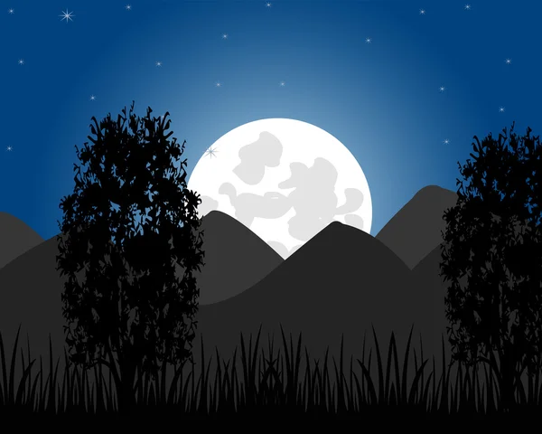 Salida de la luna en la montaña — Vector de stock
