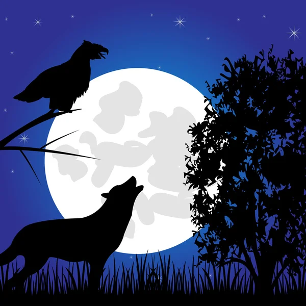 Silhouettes animal in the night — Stock Vector