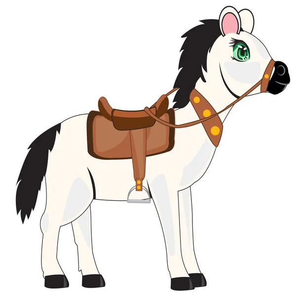 White horse with saddle — Stockvector