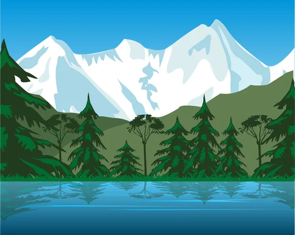 Lago en la montaña — Vector de stock