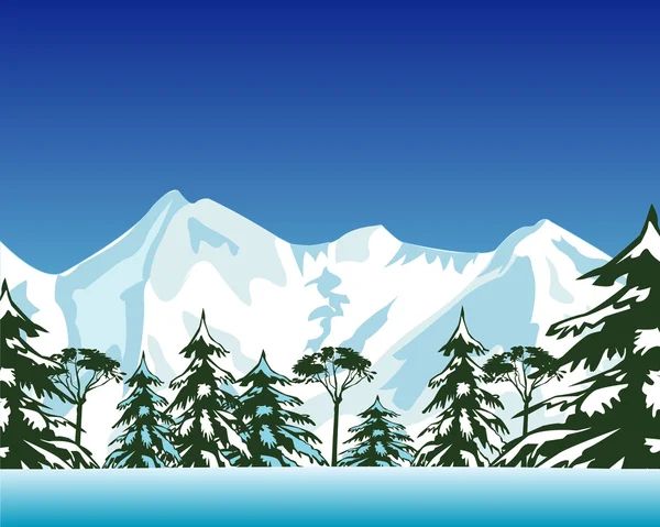 Mountains and wood in winter — Stock Vector