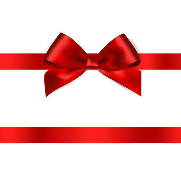 Shiny red satin ribbon on white background