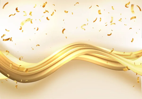 Ondas de oro abstractas. Brillante elemento de diseño de líneas móviles doradas para tarjeta de felicitación y cupón disqount. — Archivo Imágenes Vectoriales